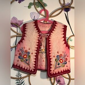 Embroidered Pink and Red Cozy Vest. Image does not depict true colour.